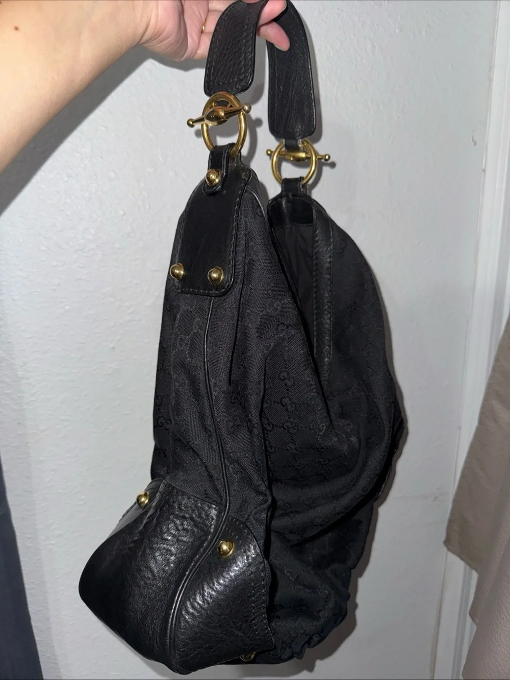 Y2K black Gucci Canvas monogram large shoulder bag